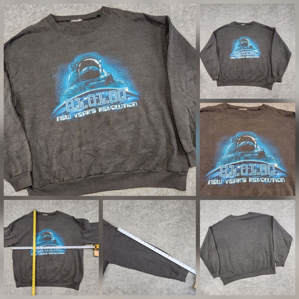 VTG Y2K 2000 New Millennium Year Revolution Mens XL? Black Crewneck Sweatshirt